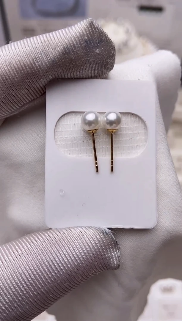 18K金镶嵌耳饰海水珍珠福利彩凛素钉5-6