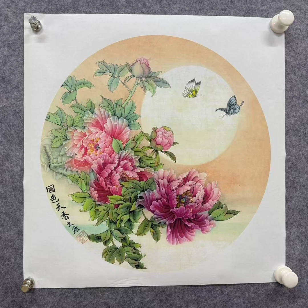 牡丹图《国色天香》用于沙发背餐厅走廊装饰增添艺术氛围