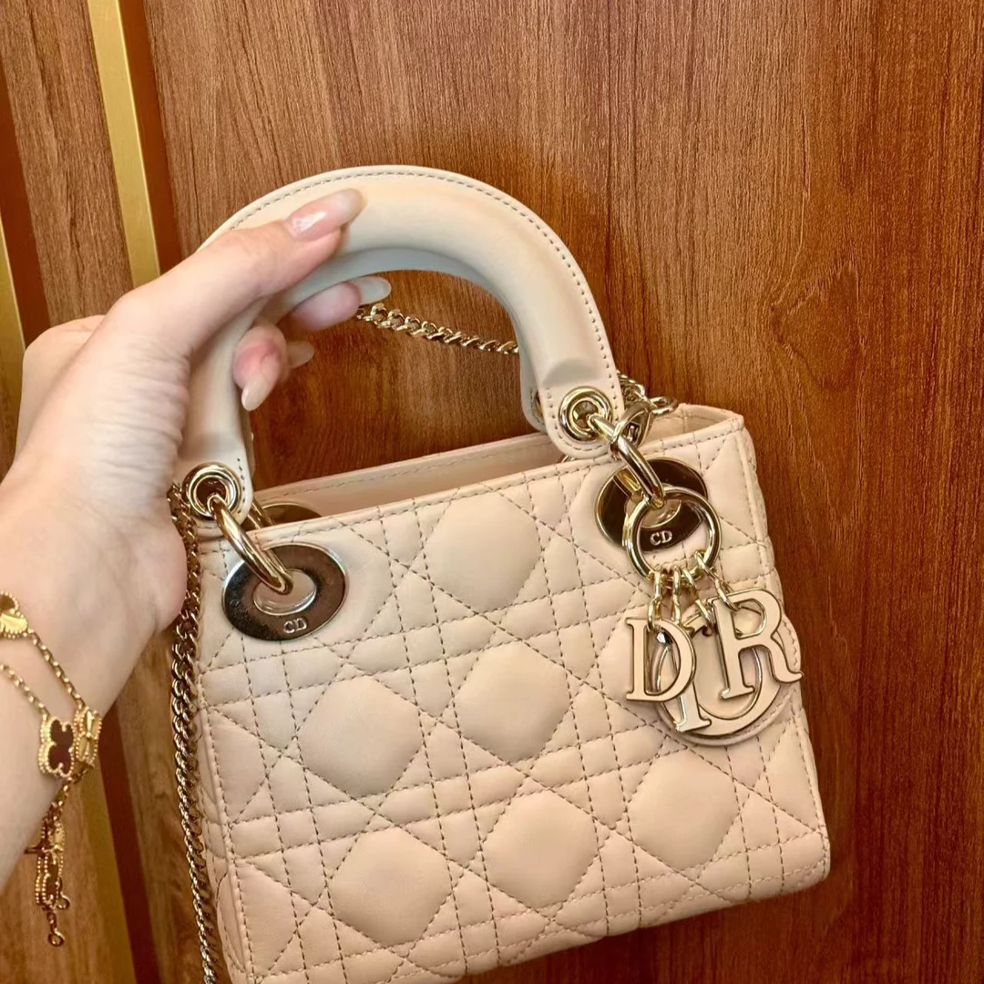 95新 DIOR/迪奥 青奢荟/裸色戴妃三格手提包/62442