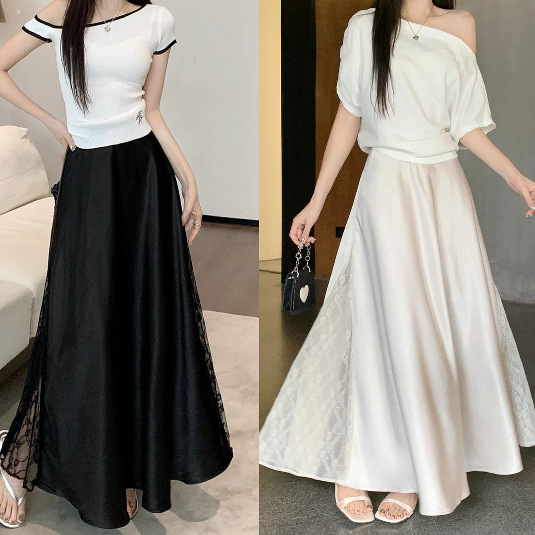 8127-夏季女装显瘦微胖大码蕾丝半身裙时尚气质