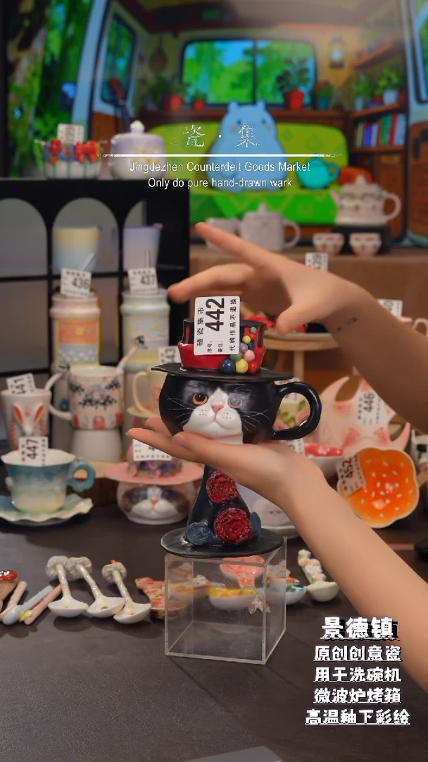 杯子442景德镇陶瓷手工手绘高温釉下彩YM
