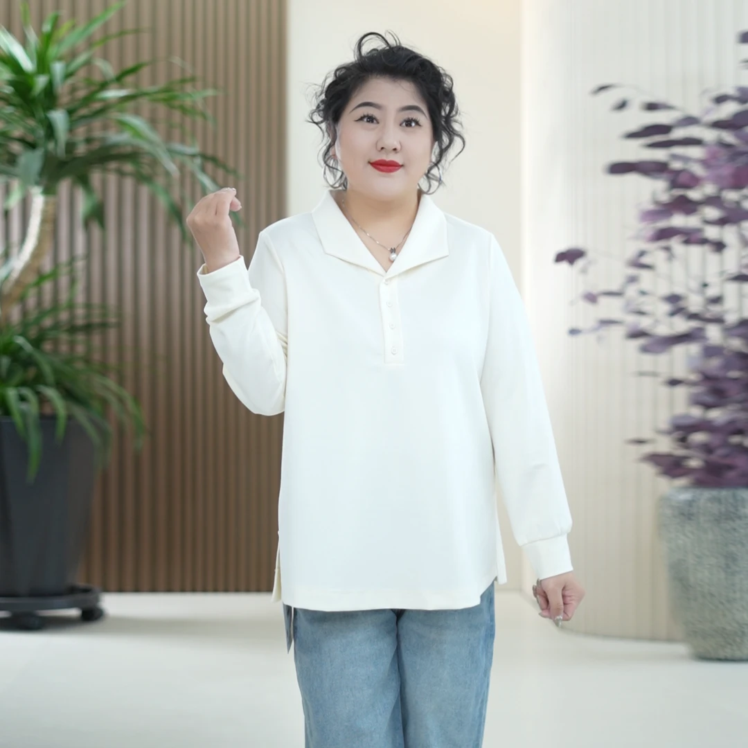 觉醒棉卫衣女大码显瘦弹力时尚剪刀领T恤秋季亲肤休闲百搭上衣