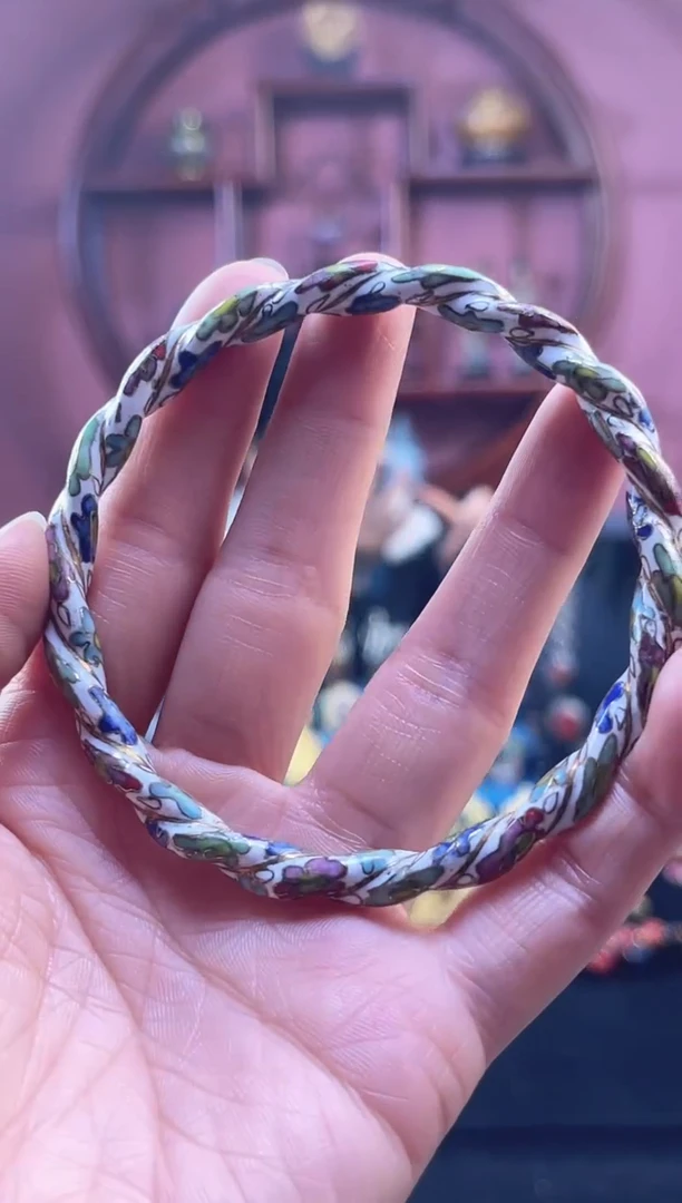 非遗景泰蓝 手镯 麻花 白色 60-65