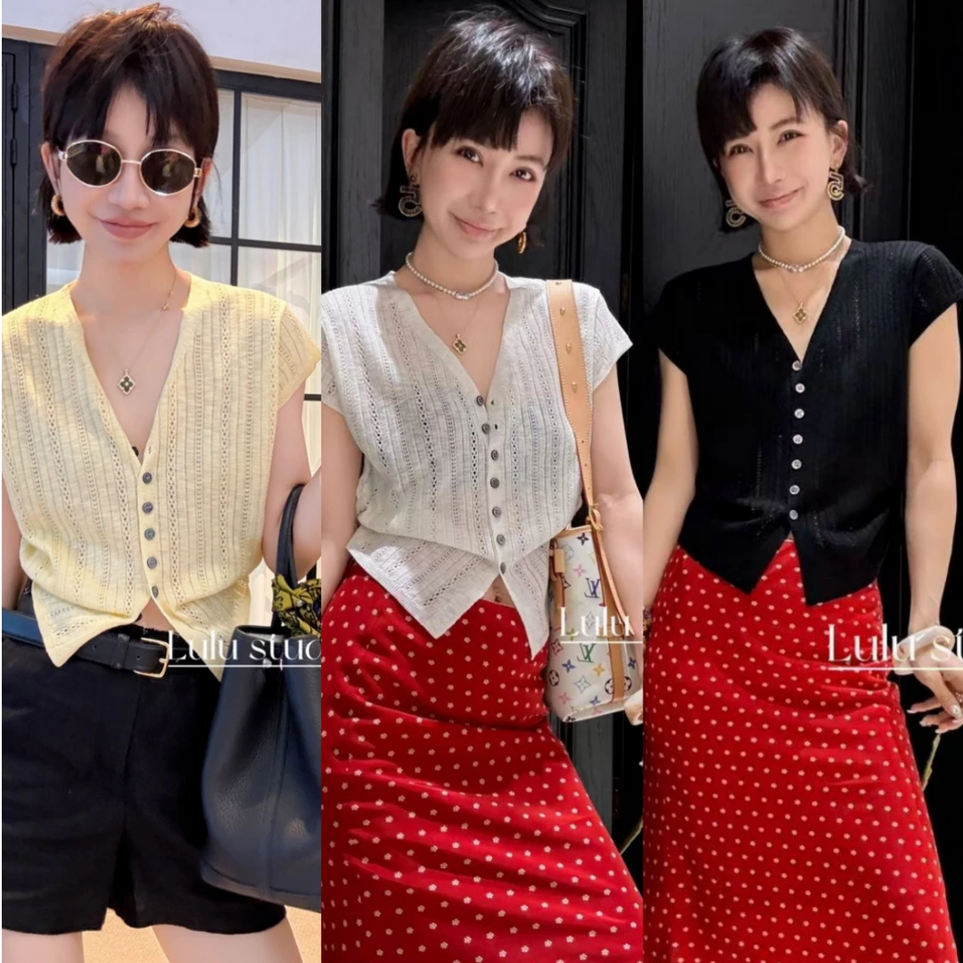 空织羽气质镂空百搭纽扣飞袖针织开衫 SSD111295