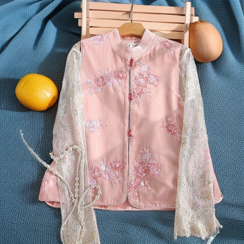 深圳南油高端2025春季新款亮片刺绣新中式国风马甲女坎肩气质马夹