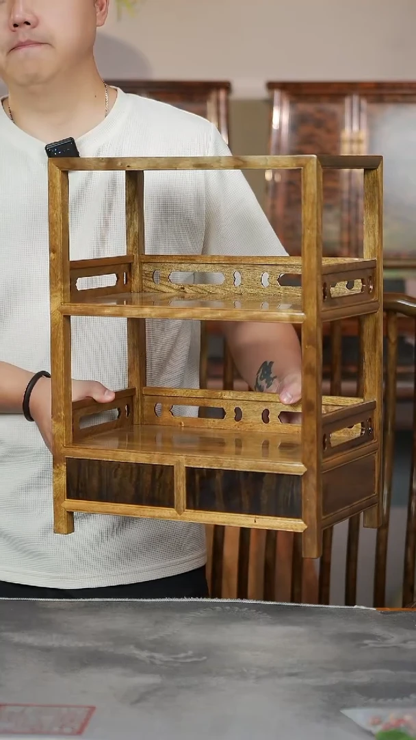 金丝楠老料精工榫卯大漆款案头收纳小博古架