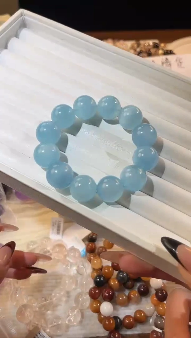 合成欧泊未镶嵌手串多样性发一Q25海蓝宝18mm