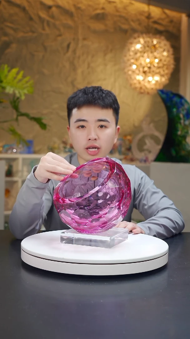 手工艺品琉璃金红色钻石切面聚宝盆