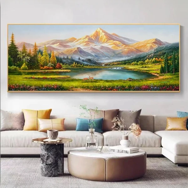 聚宝盆金山横幅装饰画新款客厅沙发山水巡洋舰客厅背景墙挂画