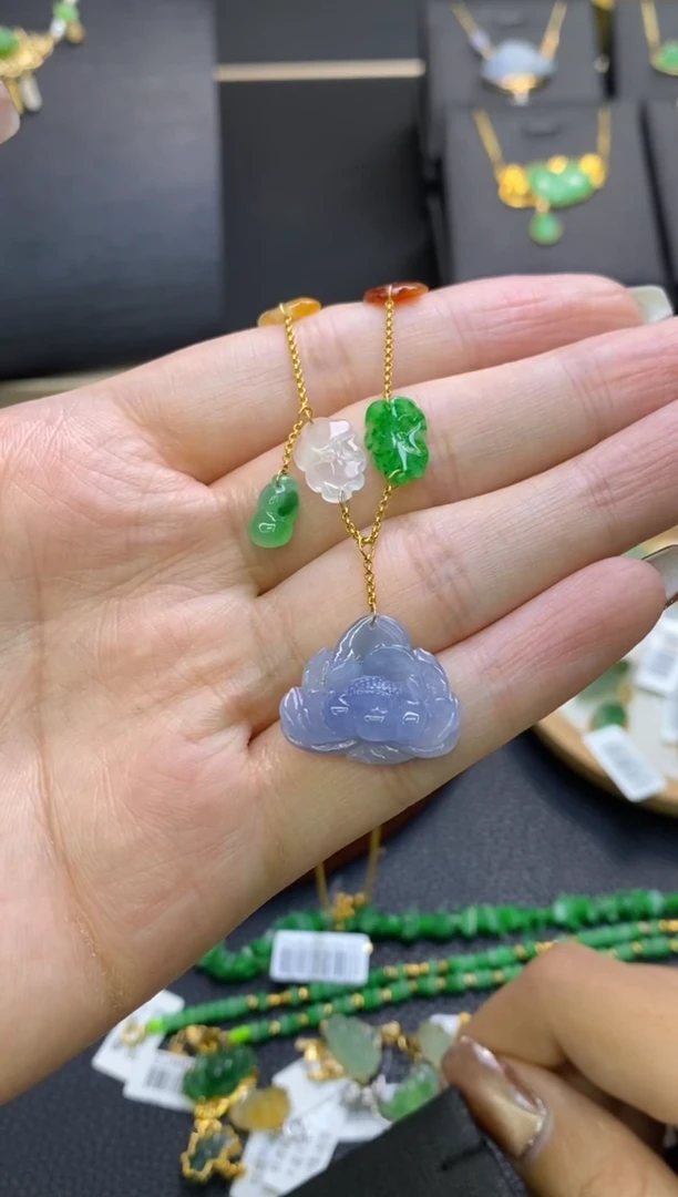 翡翠18K金镶嵌颈饰净货12171