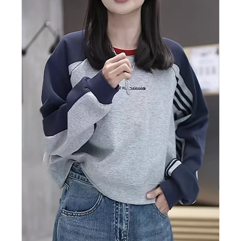 小众设计感插肩袖圆领长袖卫衣女2025秋季新款刺绣字母休闲上衣女