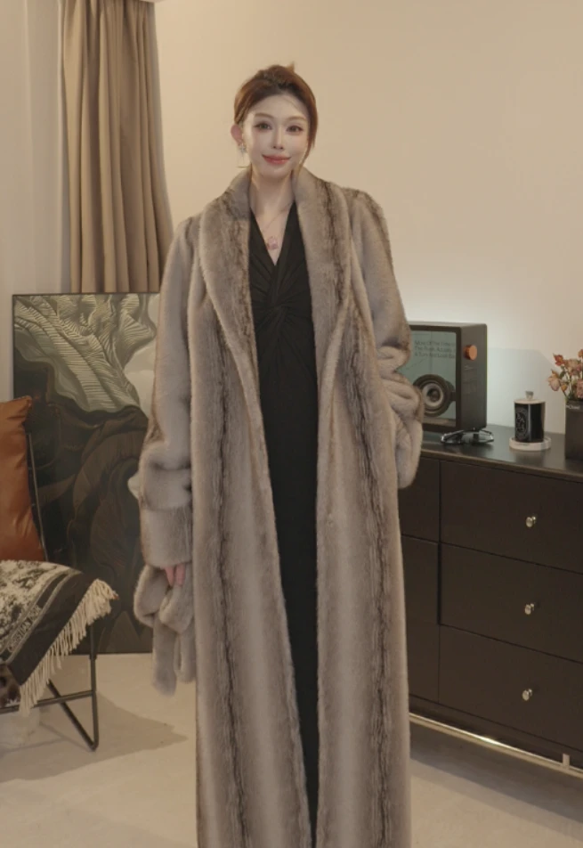 人造皮草 长款气质女长袖女款轻奢外套青果领宽松毛毛大衣608