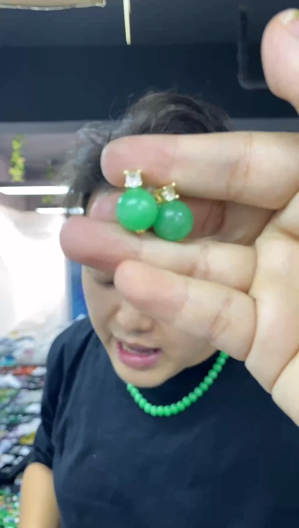 银S925镶嵌翡翠耳饰多样性发其一颜色微差