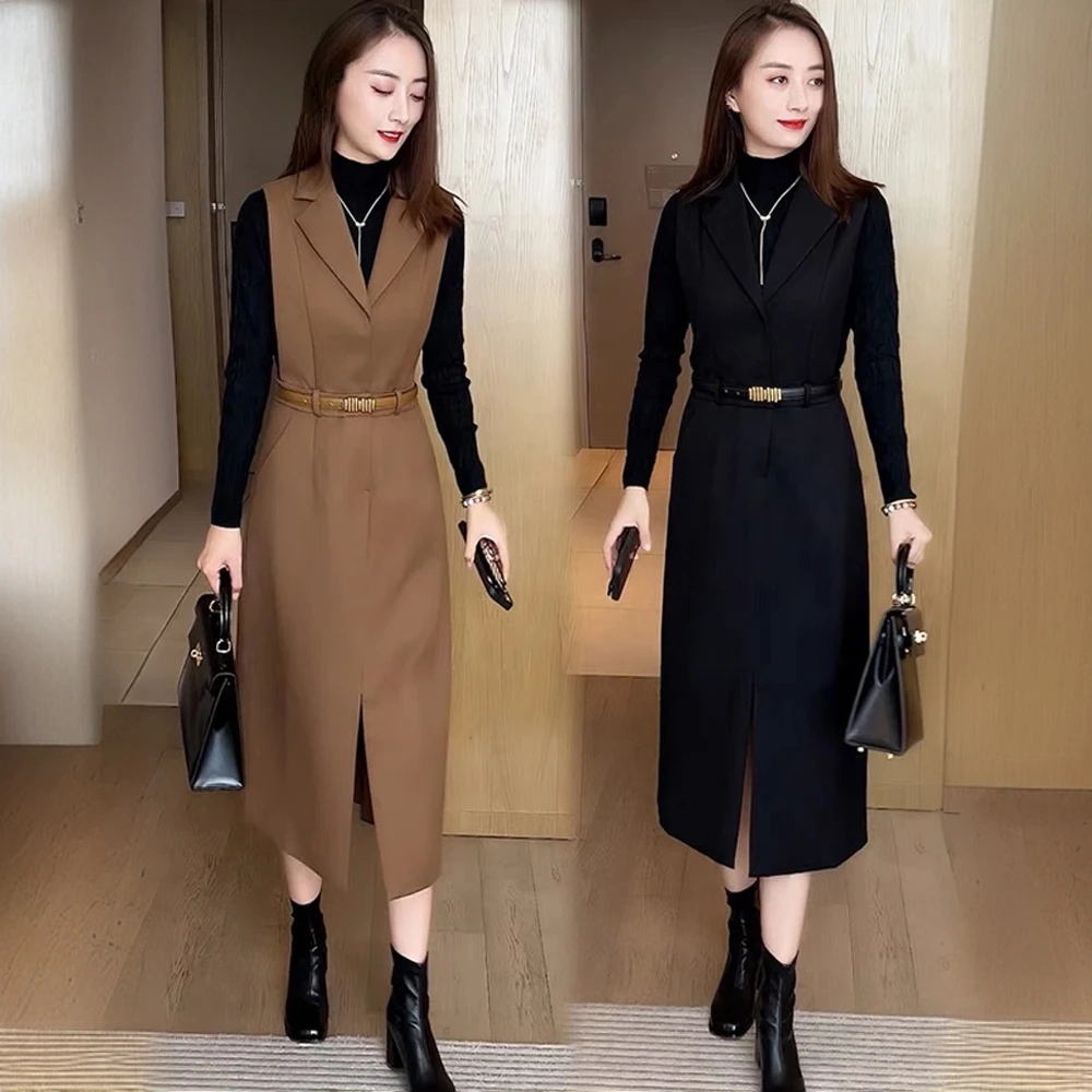 超火过膝马甲背心连衣裙子秋装女款2025新款轻奢高级感两件套装裙
