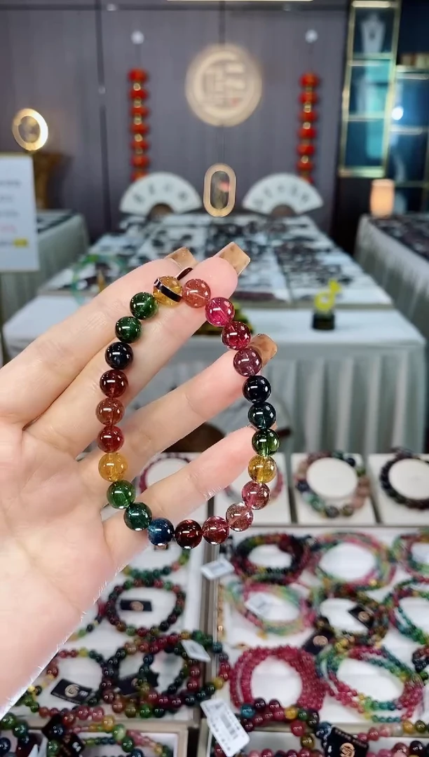 未镶嵌老矿碧玺色标透体单圈手串8mm+碧玺dan多样性发货一条