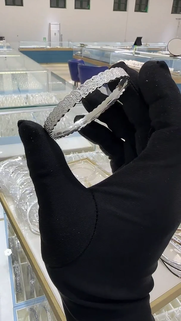 珐琅足银54圈钱币手镯25.6