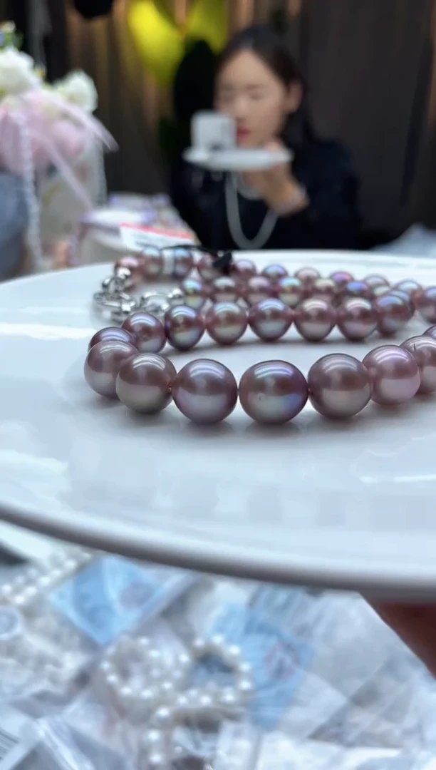 项链未镶嵌淡水珍珠480  9-11mm妖紫全珠项链（多样性发一）