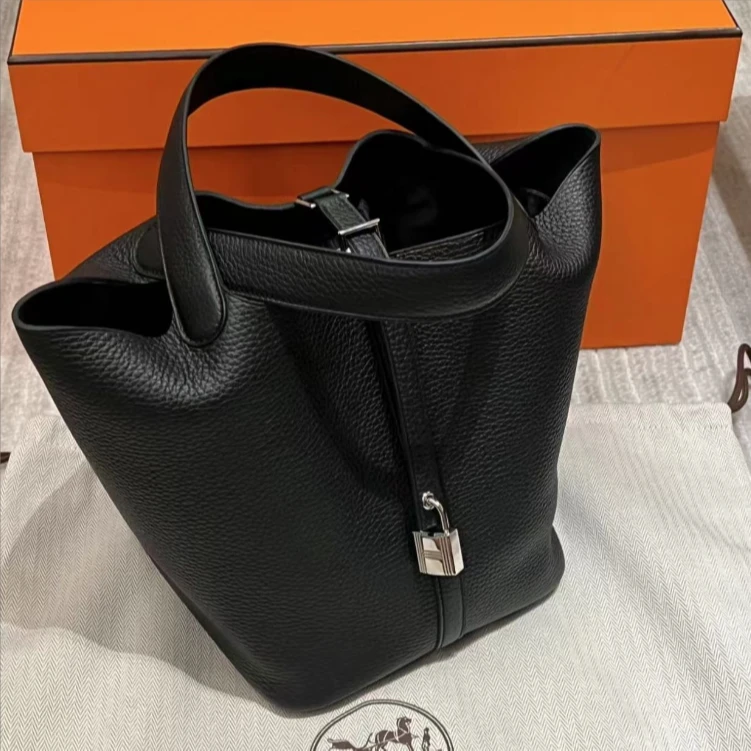 99新 Hermes/爱马仕 菜篮子18黑色黑扣tc皮Z手提包