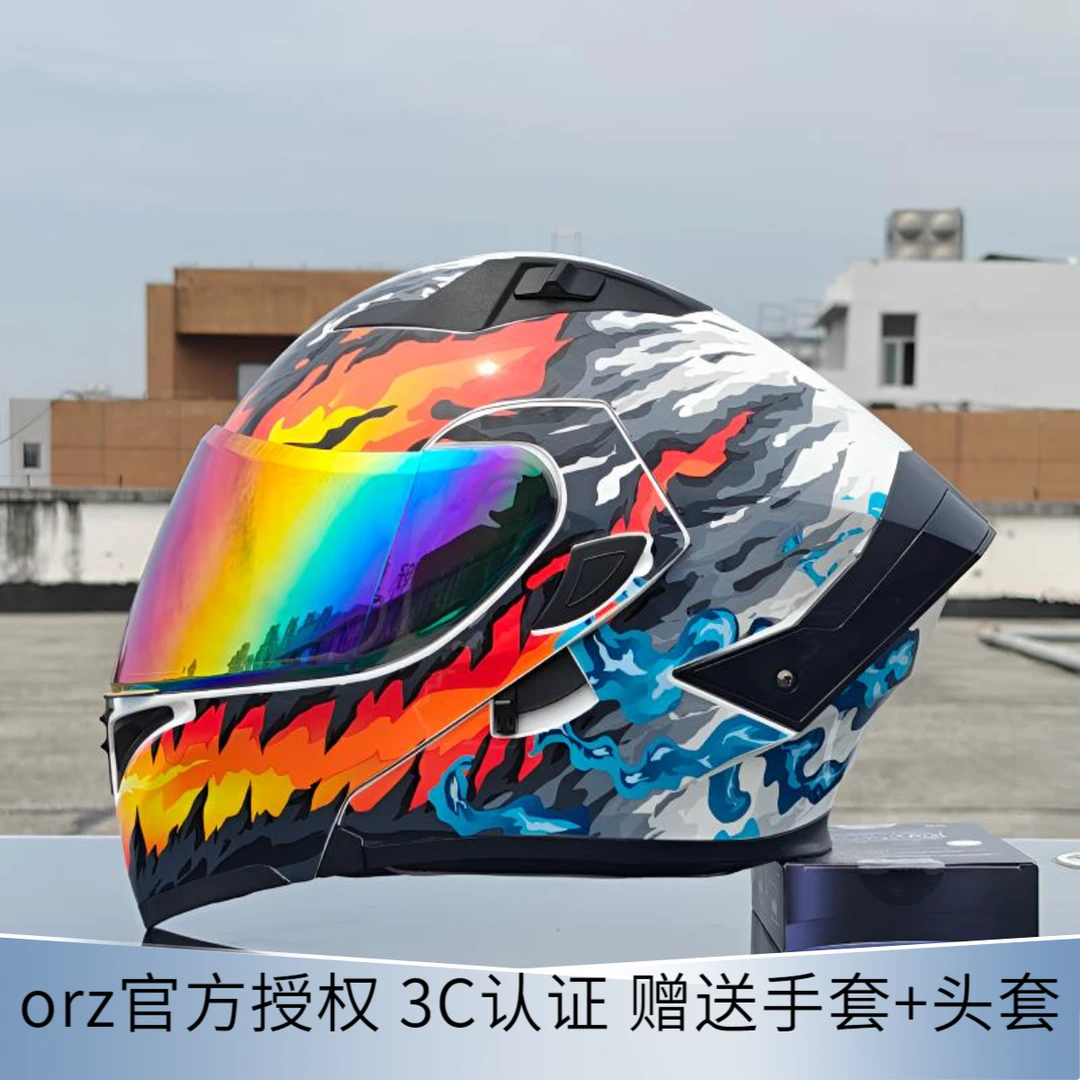 Orz摩托车头盔男女揭面盔双镜3C认证机车四季个性电摩全盔安全帽