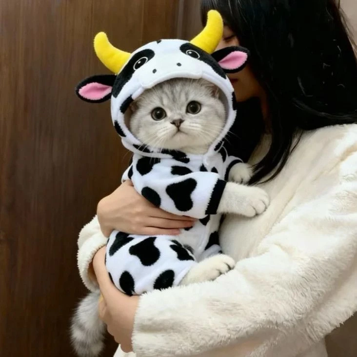 小猫咪衣服可爱保暖加厚防掉毛奶牛变身装银布英小狗秋冬宠物衣服