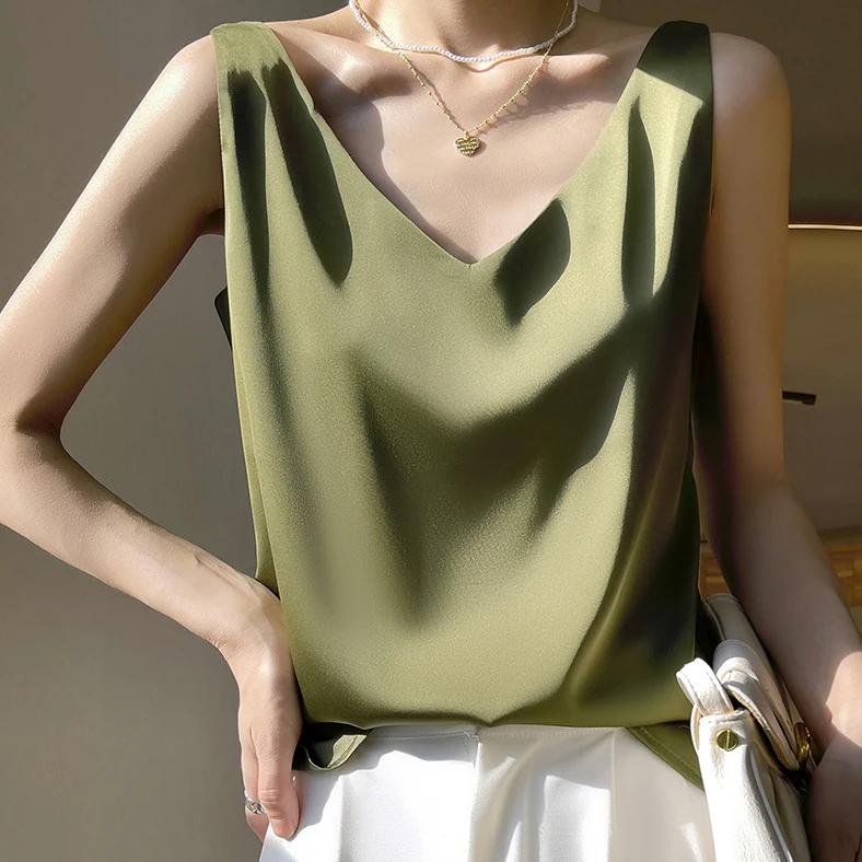 真丝吊带背心女内夏季桑蚕丝缎面白色外穿美背性感打底时尚上衣