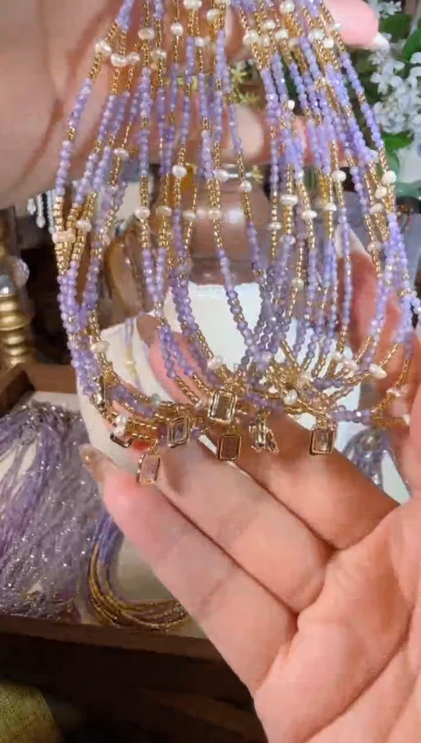 项链合金淡水珍珠紫金方糖 332