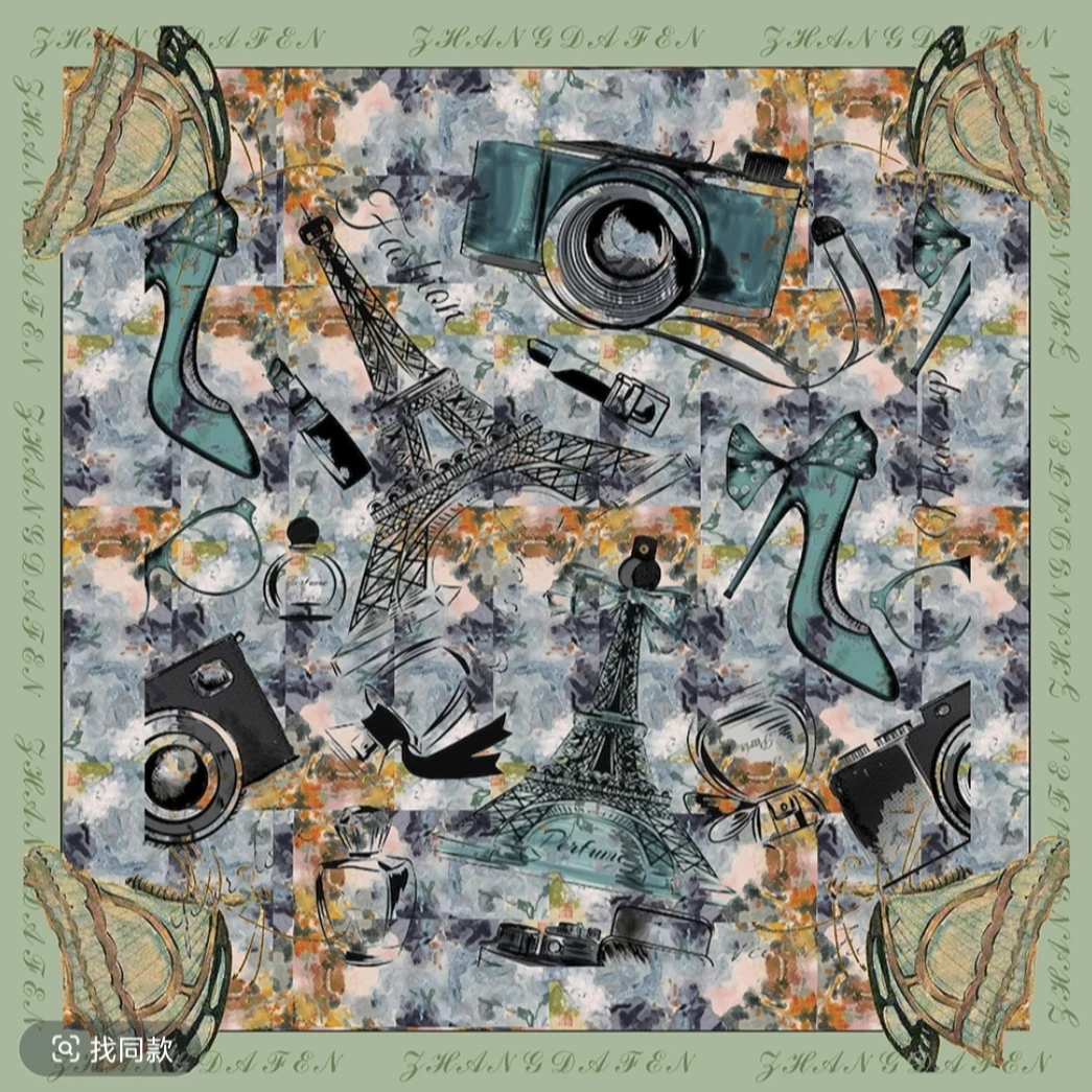 摩登拼图【大方巾】原创国风潮流缎面雪纺轻奢防晒百搭丝巾90X90