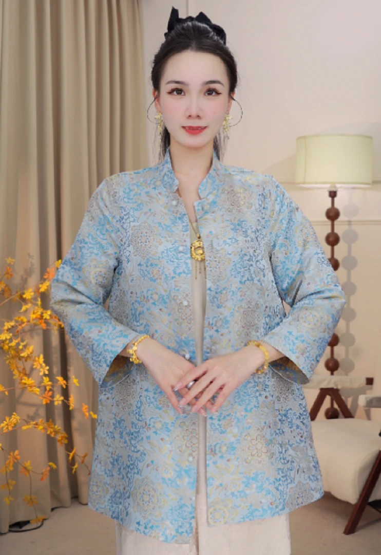 【蓝蝶】新中式双面国风时尚长袖奥黛外套2025C6152—婷婷杭锦仓