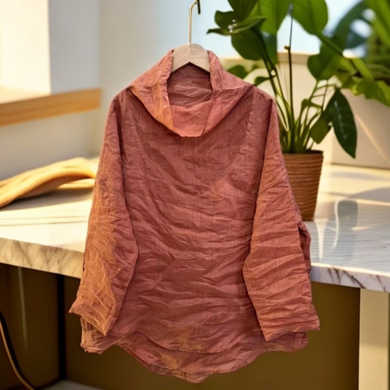【香甜】纯色苎麻时尚休闲宽松舒适长袖堆堆领小衫【80-150】斤【双层】