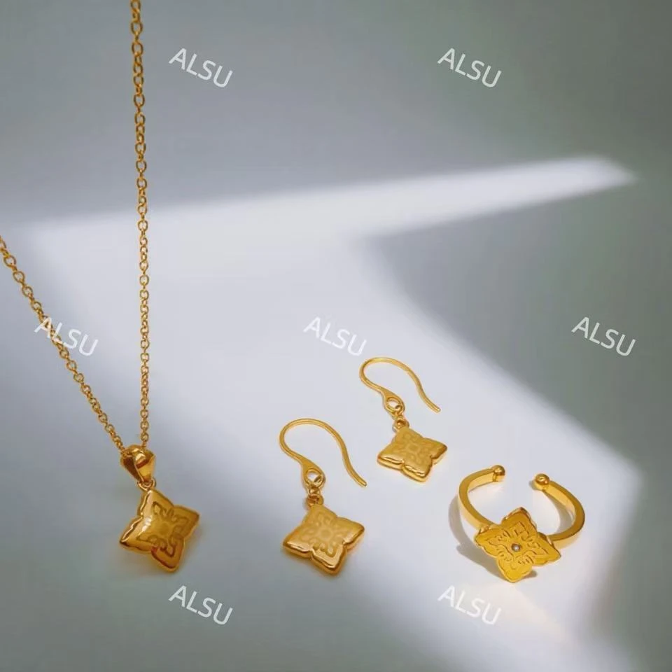 合金项链 ALSU原创经典民族风轻奢项链耳钉戒指三件套升级版百搭