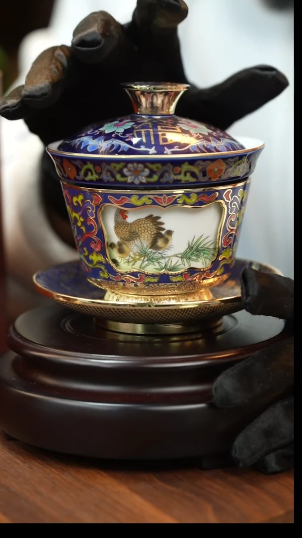 铜双非遗大师旋转盖碗