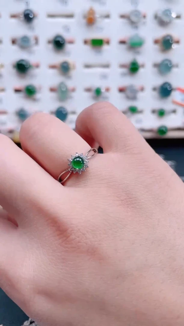 银S925镶嵌戒指翡翠天然翡翠