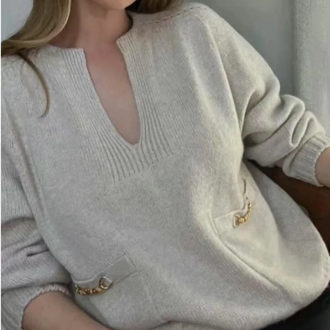 未使用 Celine/思琳 米色金属logo毛衣