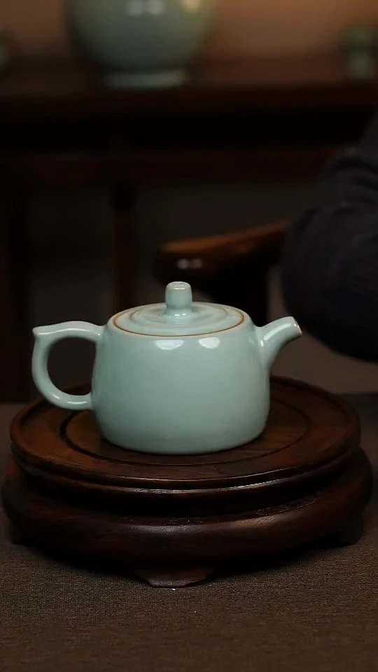 瓷片天青色全手工井栏壶260ml微瑕不带礼盒