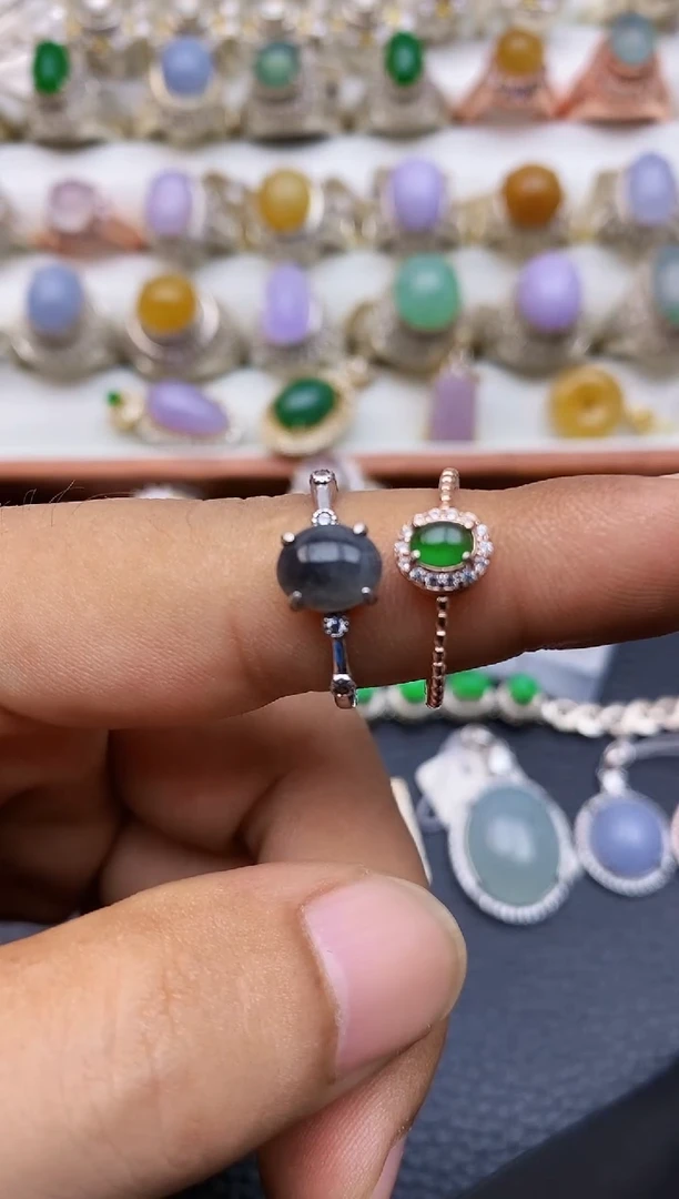 翡翠戒指银S925镶嵌福利两颗0003