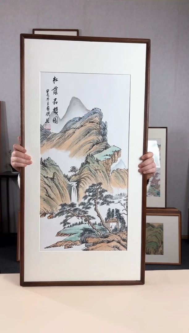 【闪购商品】国画手绘*松荫品读图*47*92cm实木框