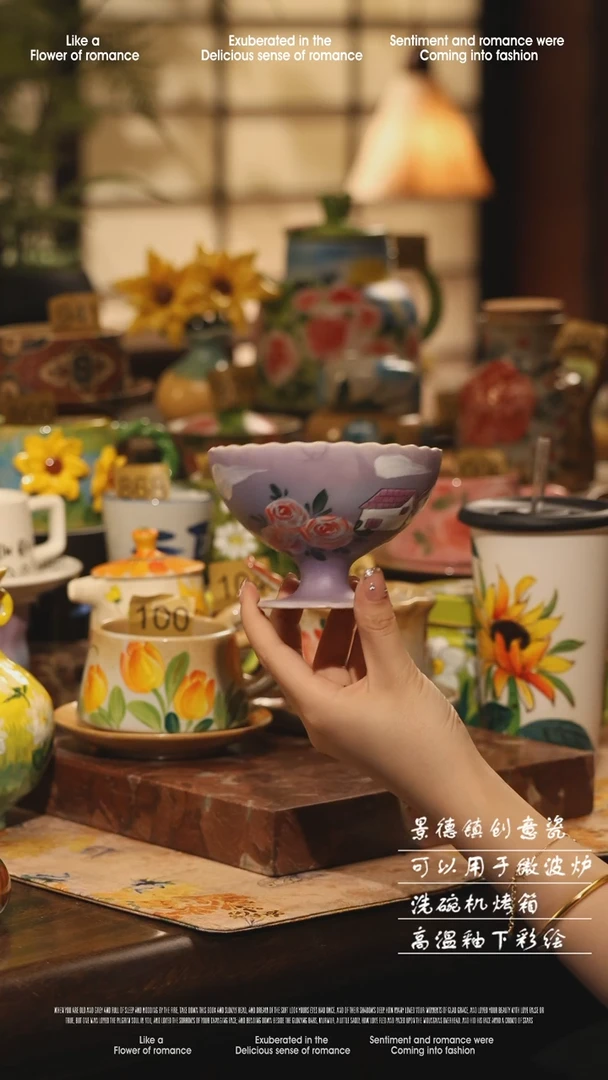 陶瓷景德镇高温手绘釉下彩设计师款式
