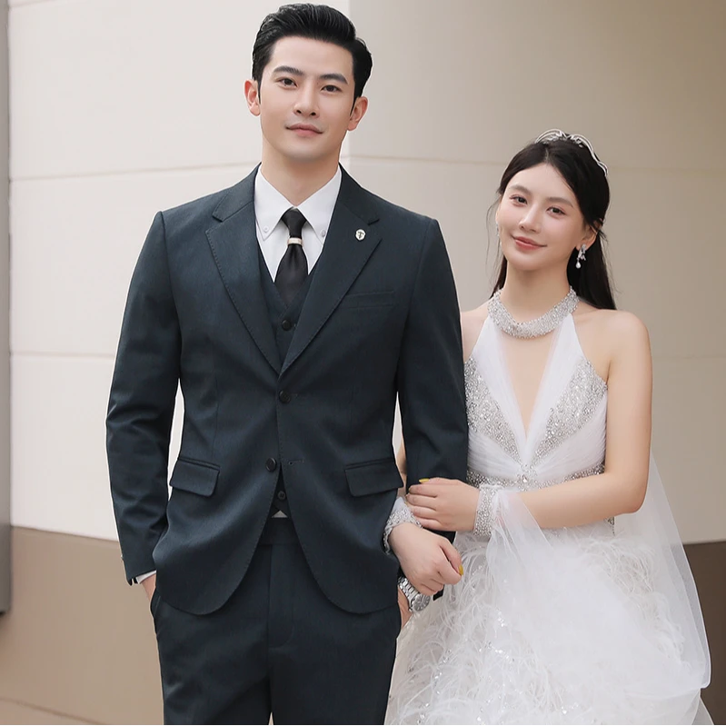 春秋羊毛品质西装韩版单排两粒扣男商务休闲西服婚礼新郎西服套装