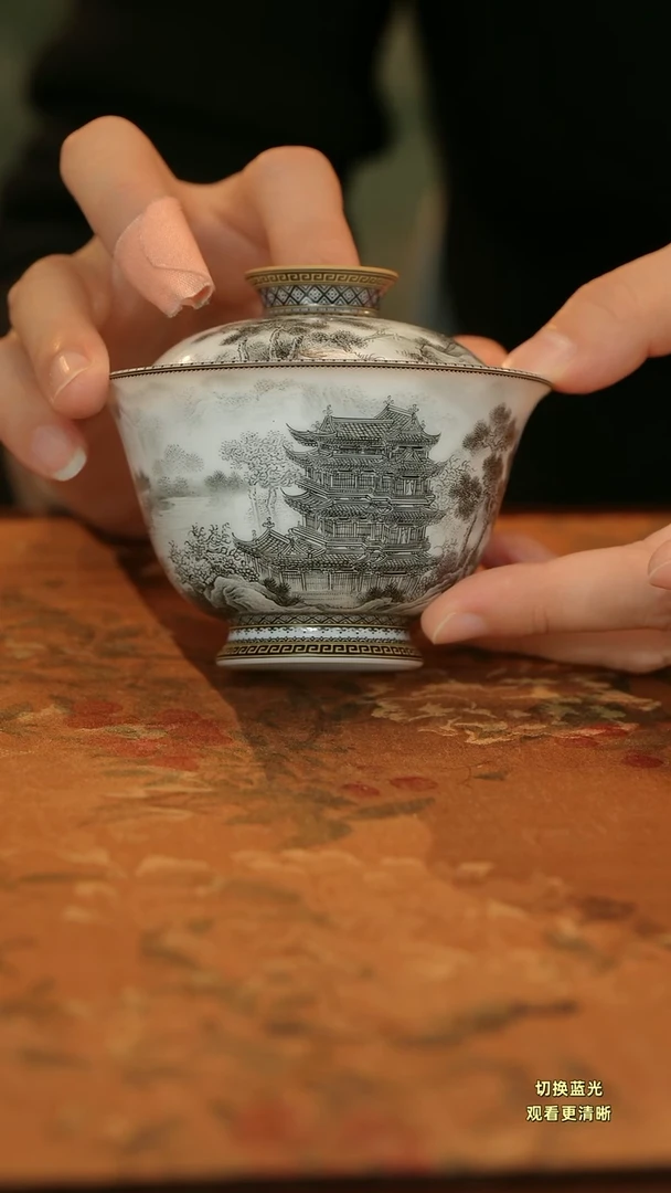 用****1手绘重工滕王阁岩茶盖碗