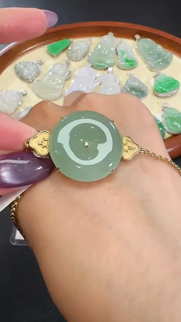 吊坠(不含链)18K金镶嵌翡翠【源头工厂】钻石镶嵌