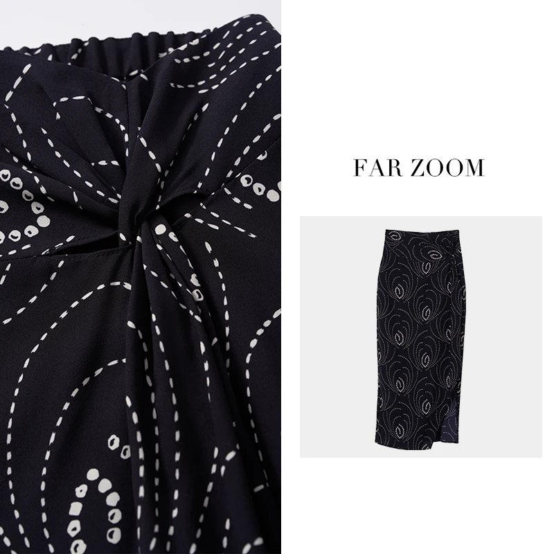 FAR ZOOM  法式复古抽褶高腰不规则开衩半身裙