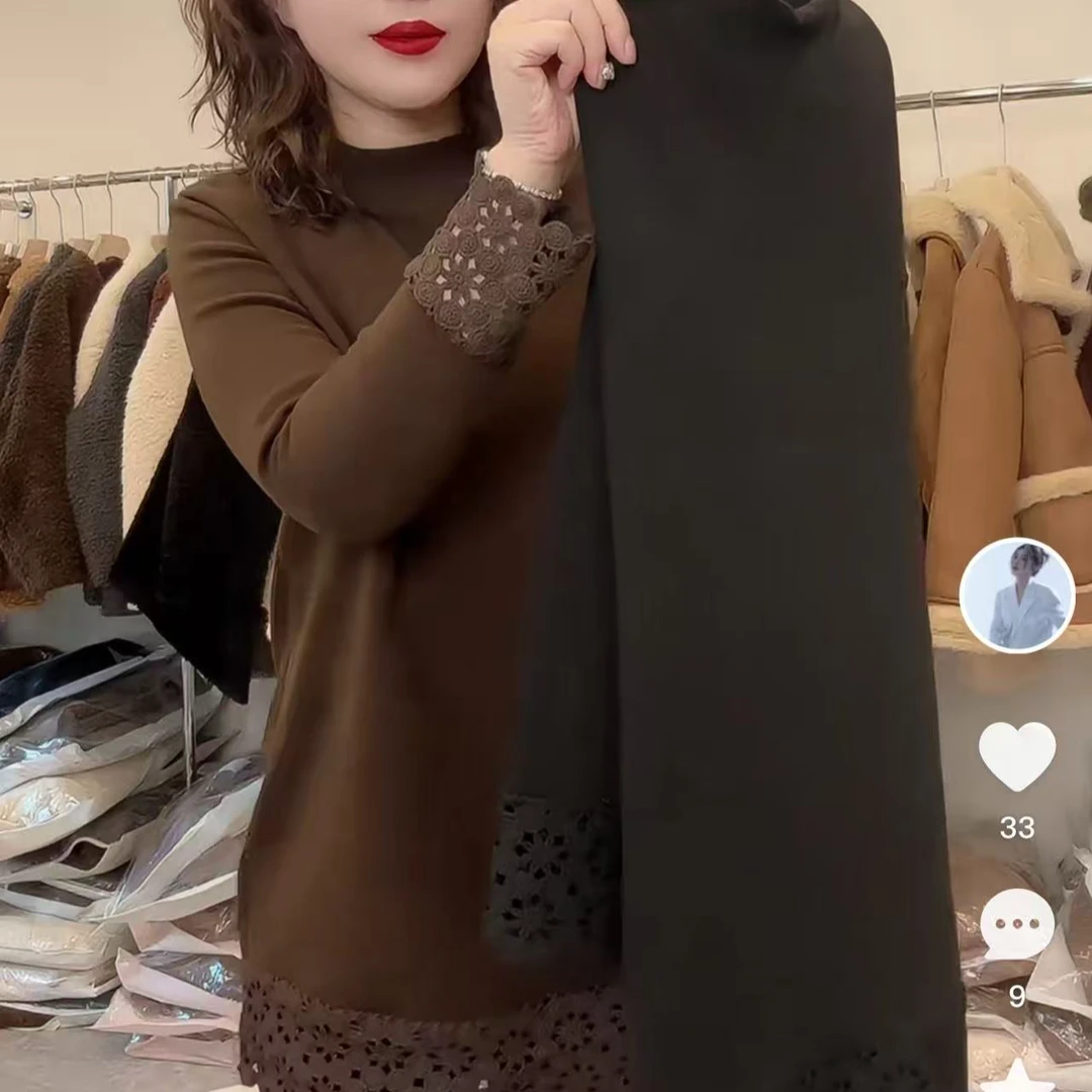 欧货镂空花边大衫新款内搭ins气质打底衫加绒