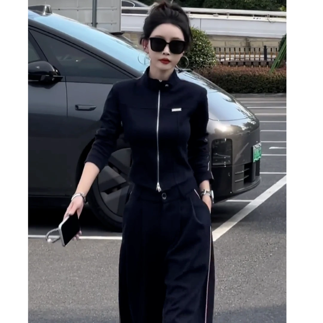 春秋2025新款拉链#3268卫衣阔腿裤时尚秋季休闲运动套装女显瘦