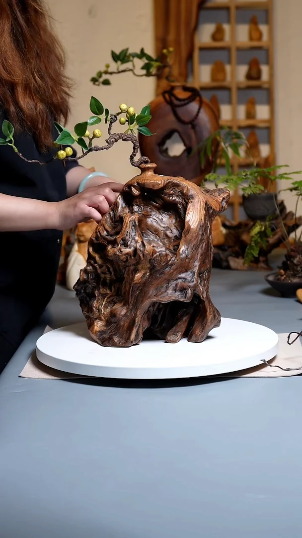 木铁栎木随形艺术花瓶S0370