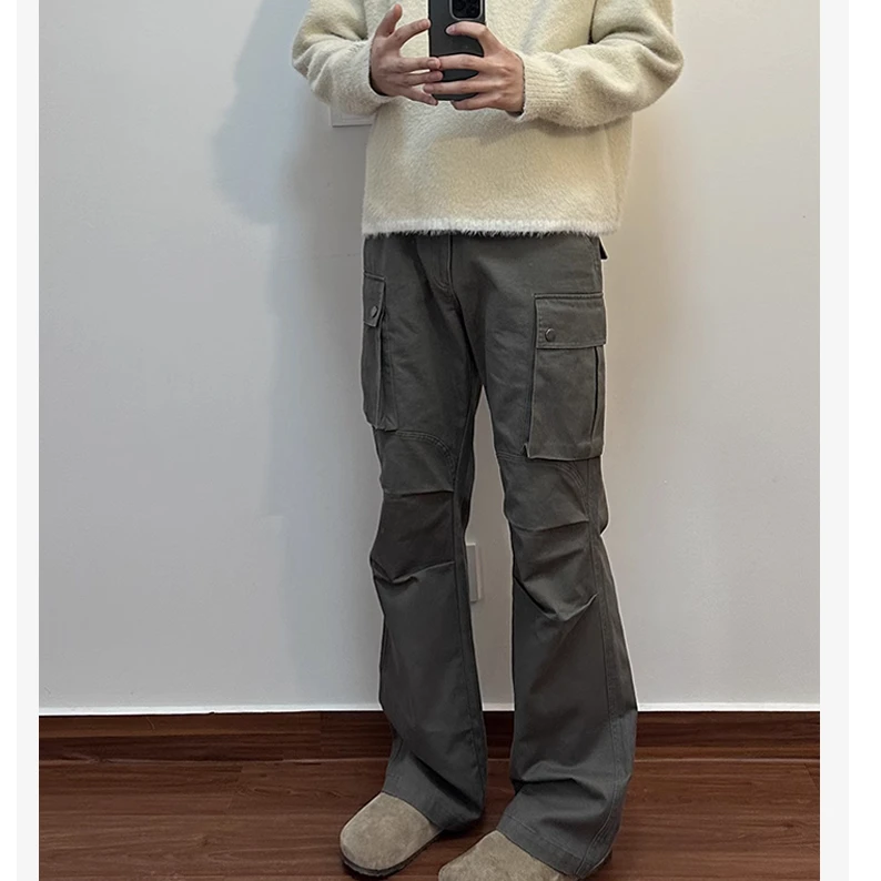 ZLAYCO水洗做旧风琴口袋修身Cleanfit立体剪裁微喇复古工装裤