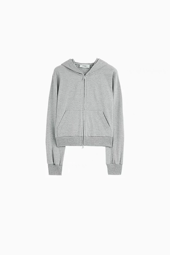 ETHOR 设计师品牌25SS春夏纯色修身连帽拉链卫衣女上衣