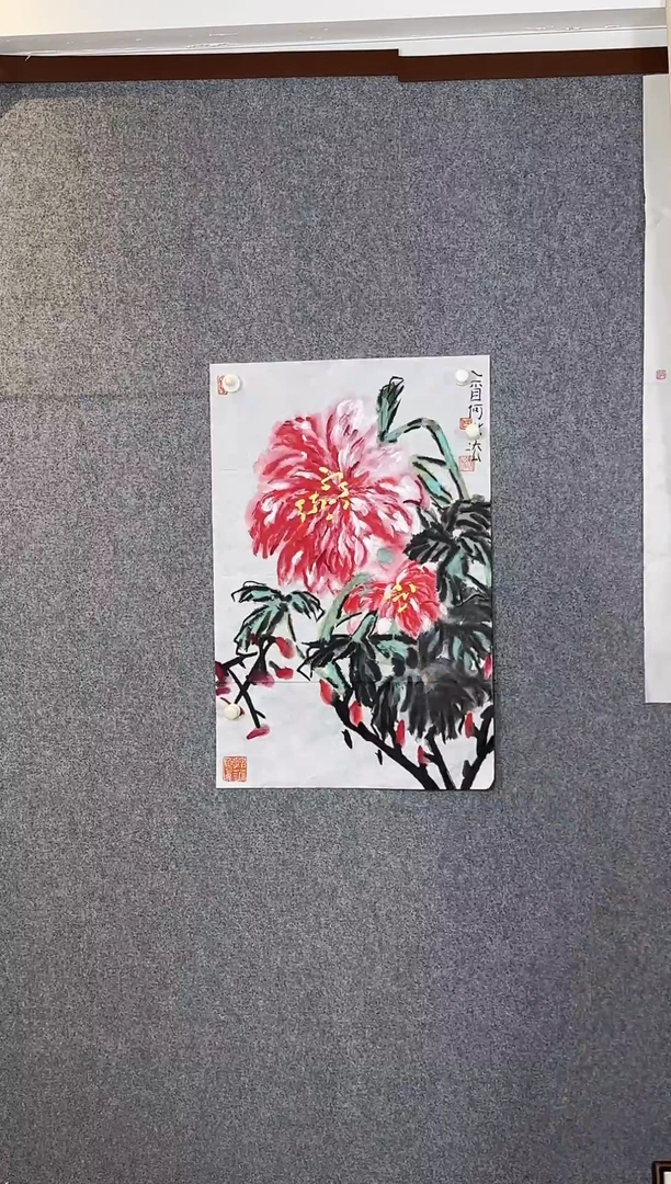 国画老师手绘牡丹