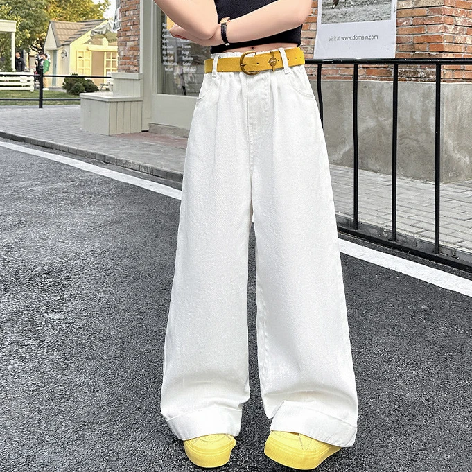 新夏季女孩儿童学生休闲百搭裤时尚潮流简约大气纽扣轻薄透气白色