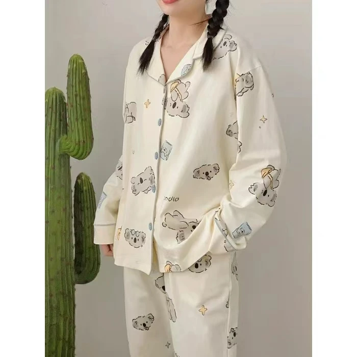 四季款可爱卡通印花长袖开衫家居服睡衣套装H2726