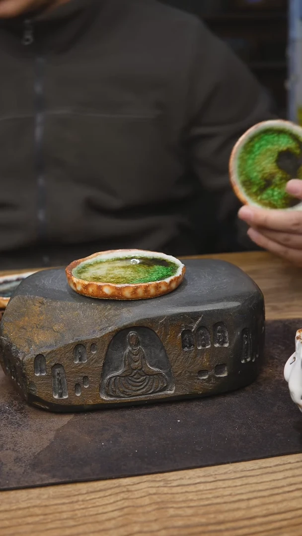 甘石陶艺开播福利绿色杯垫手同